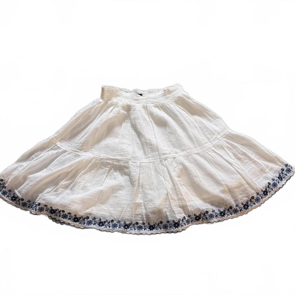 POLO RALPH‎ LAUREN Girls 16 White Gauze Full Pull-on Skirt, Blue Embroidery NWT